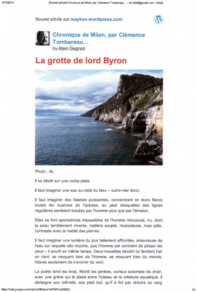 Picture and two pages of Lord Byron's grotto.